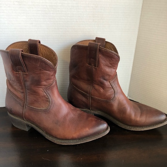 Frye Billy Leather Western Booties in Brown Cognac Size 10 - Picture 6 of 13
